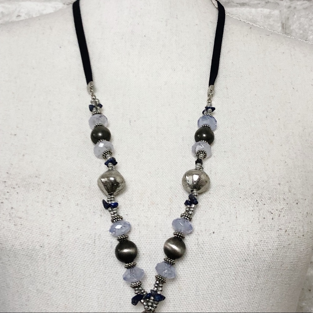 NWT CHICO’S Boho Lavender jewels with Gun Metal Beads Long Tassel Necklace - Picture 2 of 16